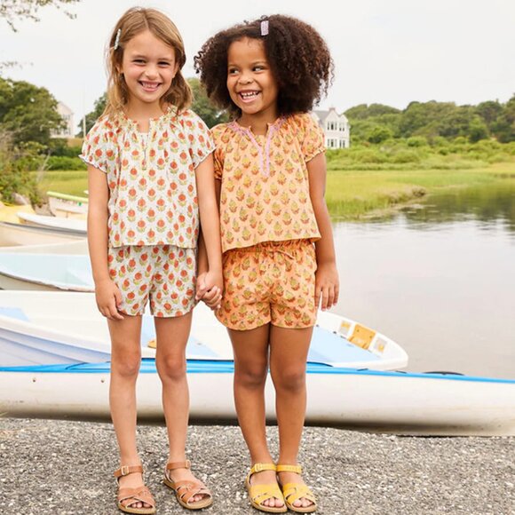 Girls Theodore Short in Orange Dahlia | Versatile Spring Staple | Pink Chicken - Picture 2 of 2